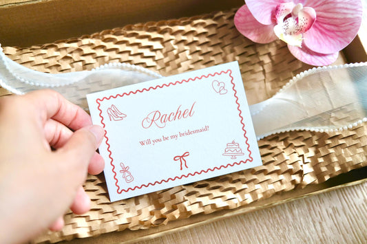 A6 A7 Cute Frilly Border - Steel Blue / Burgundy Proposal Cards