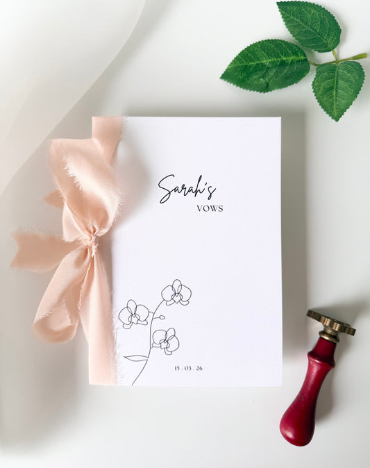 Whimsical Orchid Minimalist Line Art Vow Cards