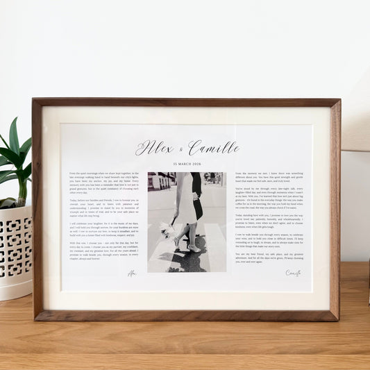 Wedding & Anniversary Vow Frame - A3 Custom Photo Keepsake (Teak / Walnut) (Preorder – ships in 2 weeks)