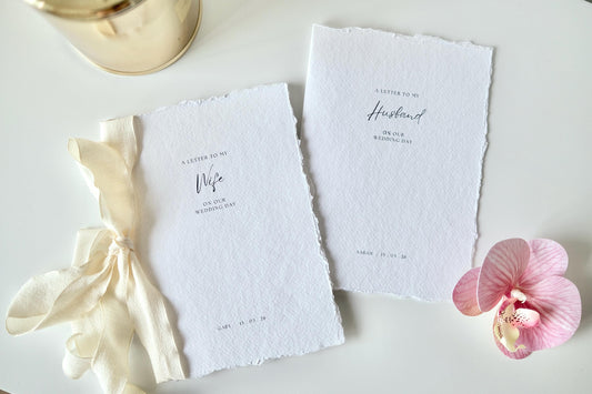 Romantic Rustic 'A Letter to My Husband and Wife' - Cotton Paper Vow Cards