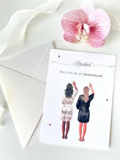 Custom Bridesmaid Proposal Card: Bridal Robe Illustration