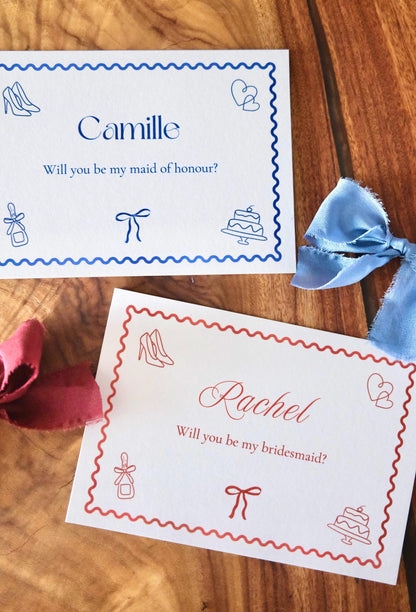 A6 A7 Cute Frilly Border - Steel Blue / Burgundy Proposal Cards
