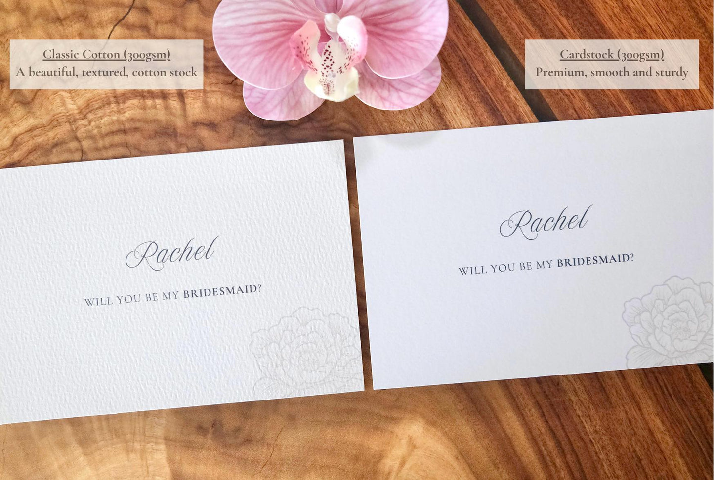 Peony, Cursive & Orchid Bridal Party Proposal Cards