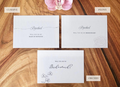 Peony, Cursive & Orchid Bridal Party Proposal Cards
