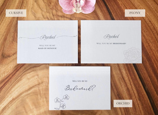 Peony, Cursive & Orchid Bridal Party Proposal Cards