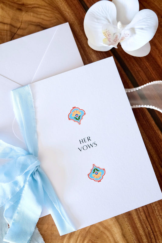 Minimalist Peranakan Tile Wedding Vow Cards