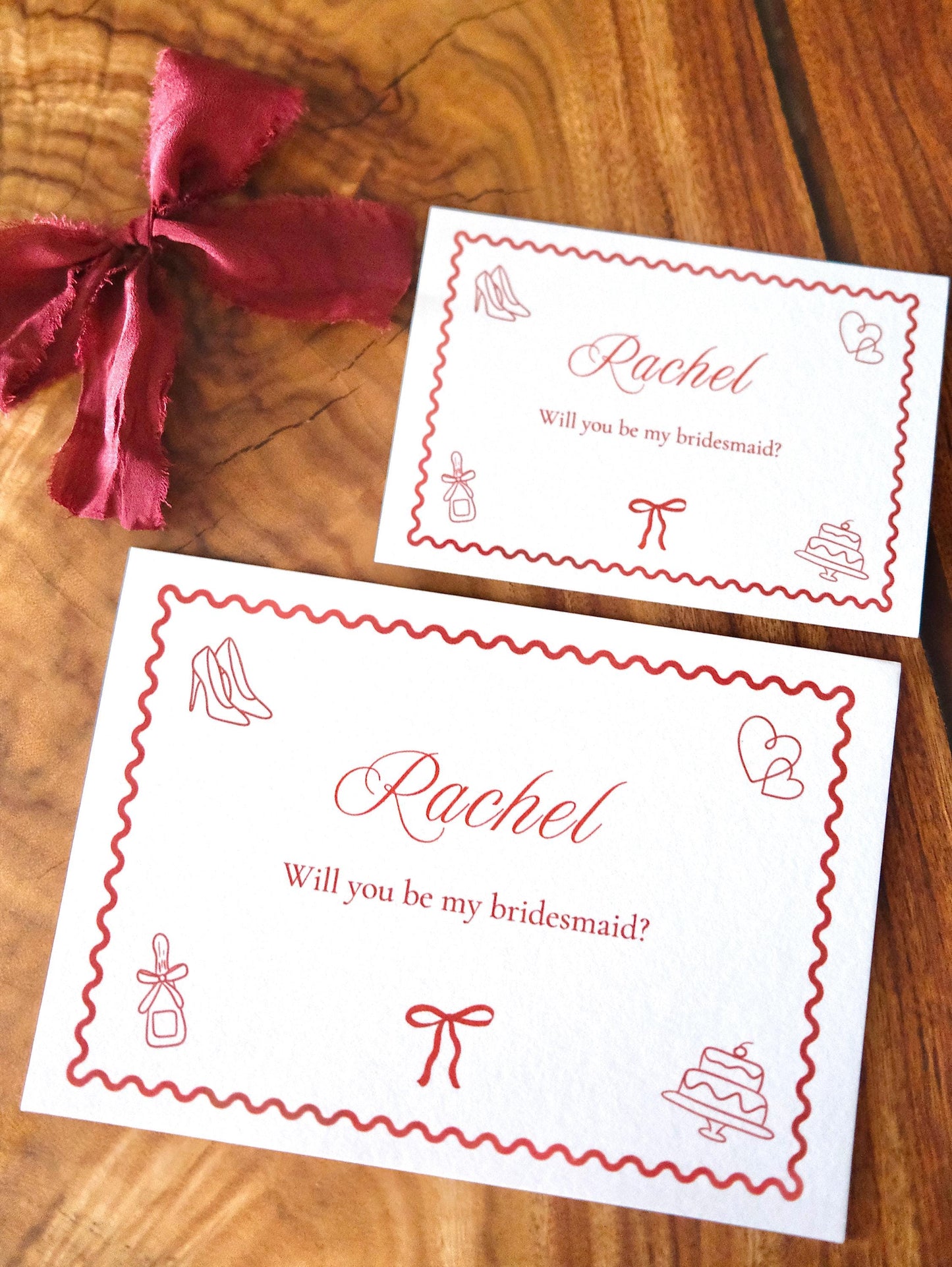 A6 A7 Cute Frilly Border - Steel Blue / Burgundy Proposal Cards