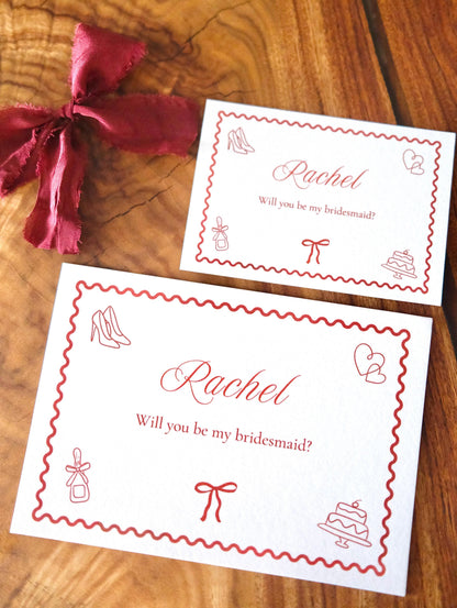 A6 A7 Cute Frilly Border - Steel Blue / Burgundy Proposal Cards