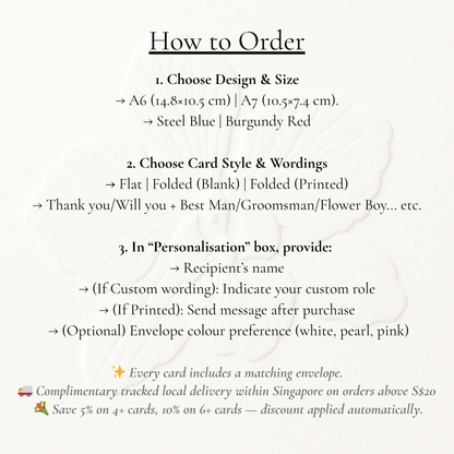 A6 A7 Cute Frilly Border - Steel Blue / Burgundy Proposal Cards