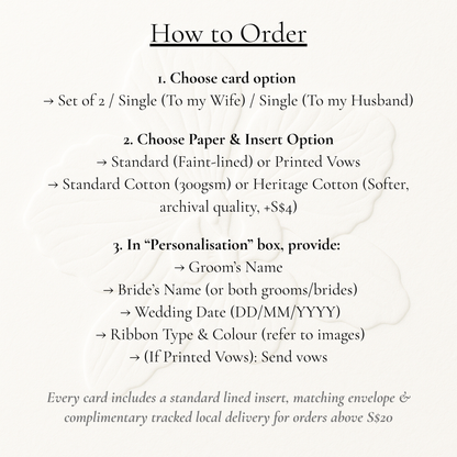 Romantic Rustic 'A Letter to My Husband and Wife' - Cotton Paper Vow Cards