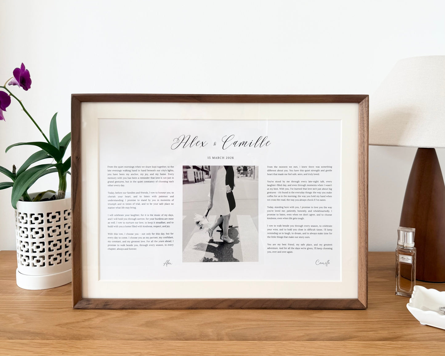 Wedding & Anniversary Vow Frame - A3 Custom Photo Keepsake (Teak / Walnut)