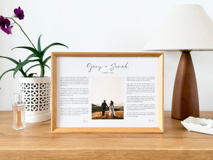 Wedding & Anniversary Vow Frame - A4 Custom Photo Keepsake (Teak / Walnut) (Preorder – ships in 2 weeks)