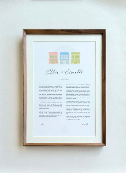 The Peranakan Shophouse Vow Frame - A3 / A4 Wedding & Anniversary Keepsake (Teak / Walnut) (Preorder – ships in 2 weeks)