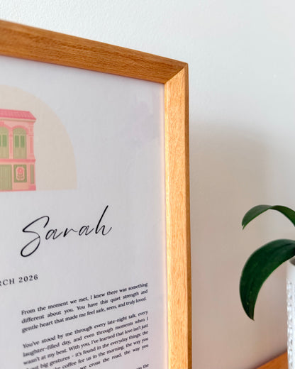 The Peranakan Shophouse Vow Frame - A3 / A4 Wedding & Anniversary Keepsake (Teak / Walnut) (Preorder – ships in 2 weeks)