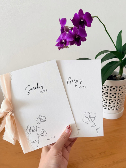 Whimsical Orchid Minimalist Line Art Vow Cards