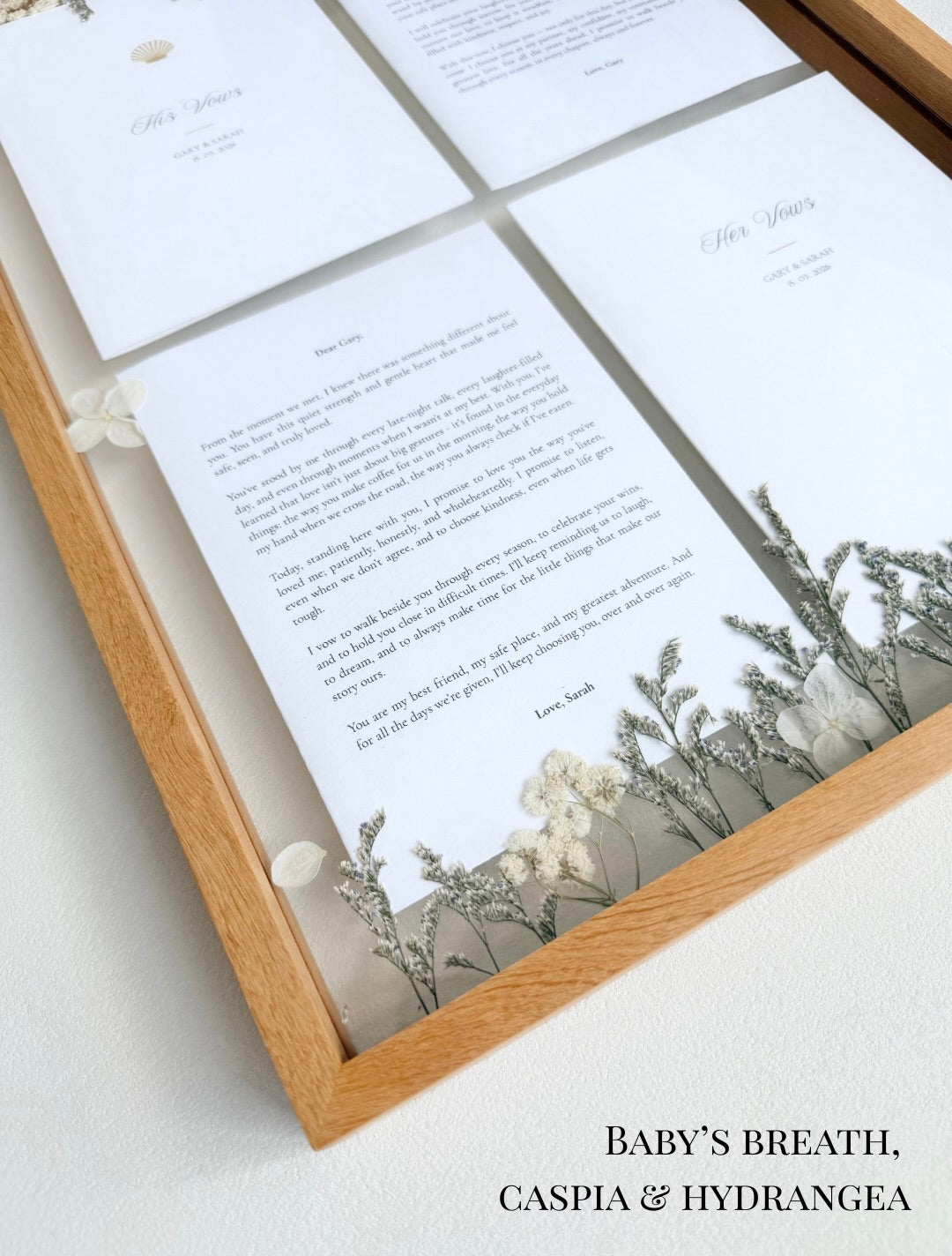 DIY Wooden Pressed-Floral Vow Frame - Create a Keepsake From Your Wedding Vows (Preorder – ships in 2 weeks)
