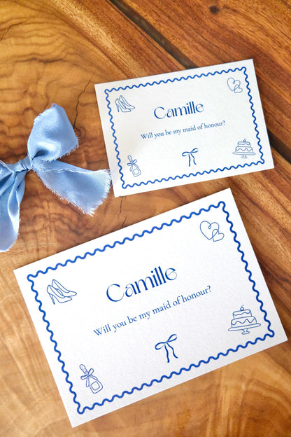 A6 A7 Cute Frilly Border - Steel Blue / Burgundy Proposal Cards