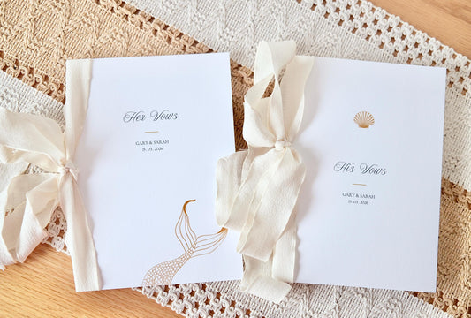 Mermaid & Clam Nautical Beach Wedding Vow Cards