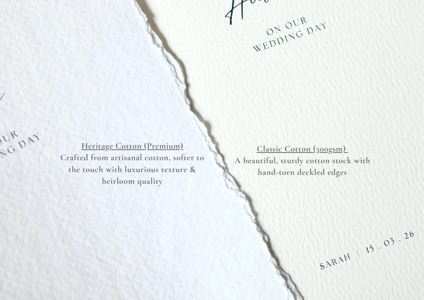 Romantic Rustic 'A Letter to My Husband and Wife' - Cotton Paper Vow Cards