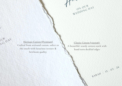 Romantic Rustic 'A Letter to My Husband and Wife' - Cotton Paper Vow Cards