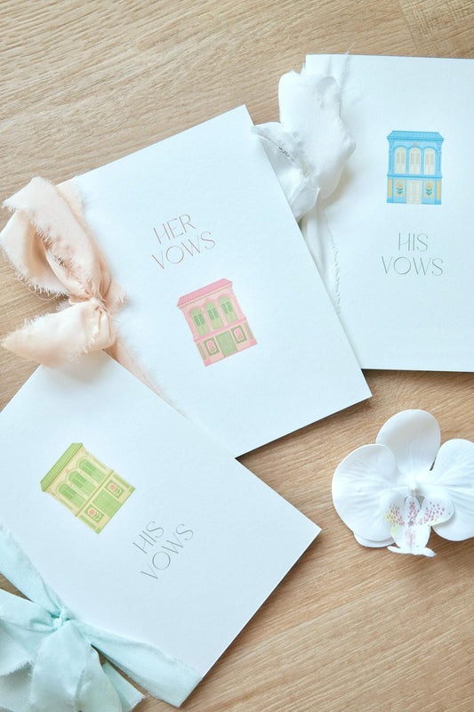 Pastel Peranakan Shophouse Wedding Vow Cards