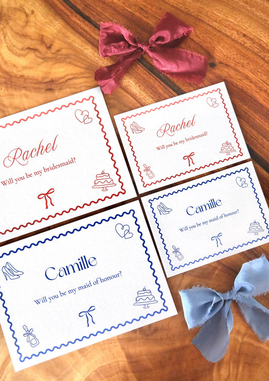 A6 A7 Cute Frilly Border - Steel Blue / Burgundy Proposal Cards