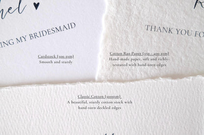 Cotton Paper Customisable Bridal Party Proposal Card