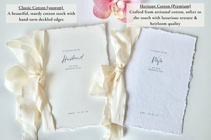 Romantic Rustic 'A Letter to My Husband and Wife' - Cotton Paper Vow Cards