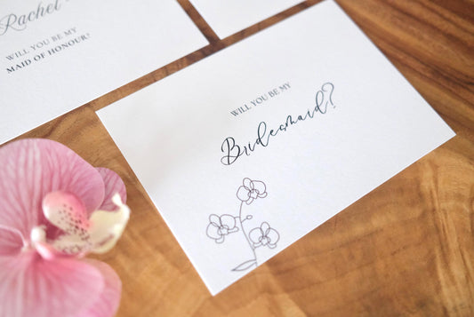 Peony, Cursive & Orchid Bridal Party Proposal Cards